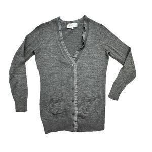 Victorias Secret Black Silver Metallic Ruffle Cardigan M Sweater Cashmere Blend